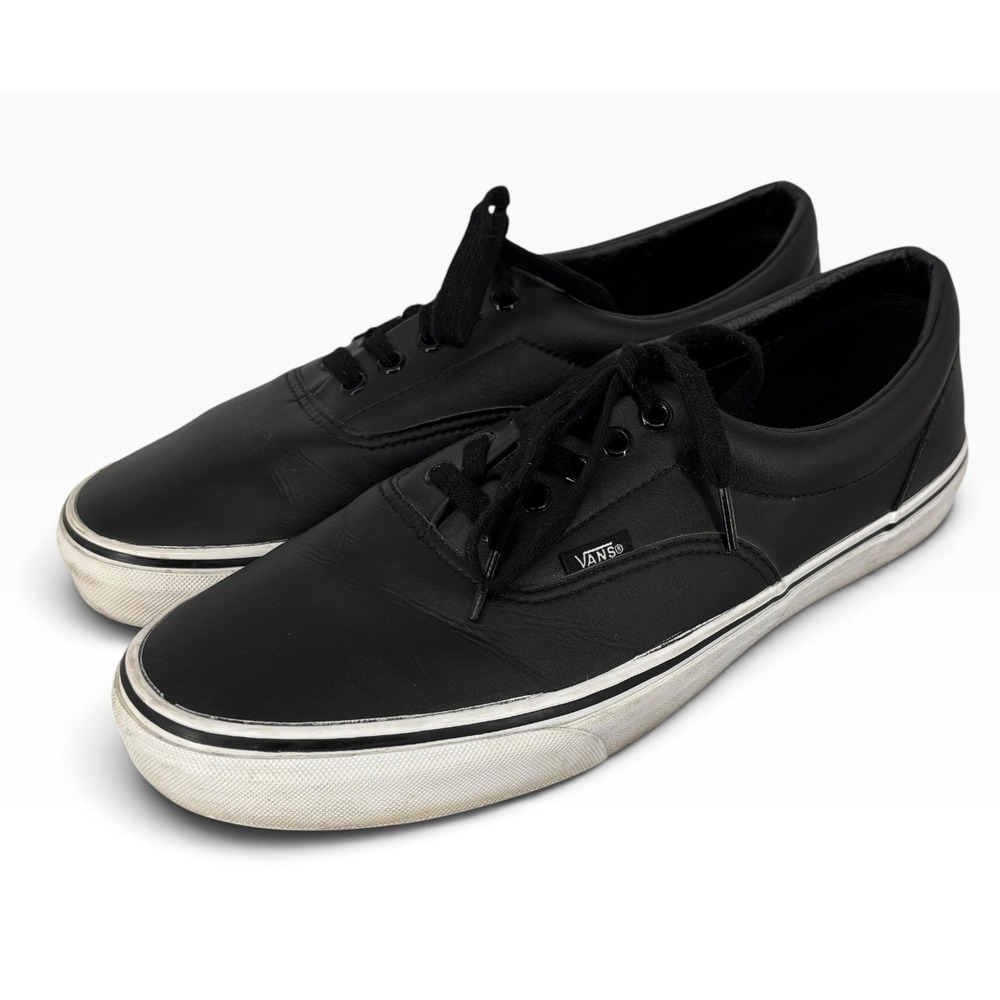 Vans Era Sneakers Mens Size 11 Black Leather Low Top Good Waffle Sole 721278